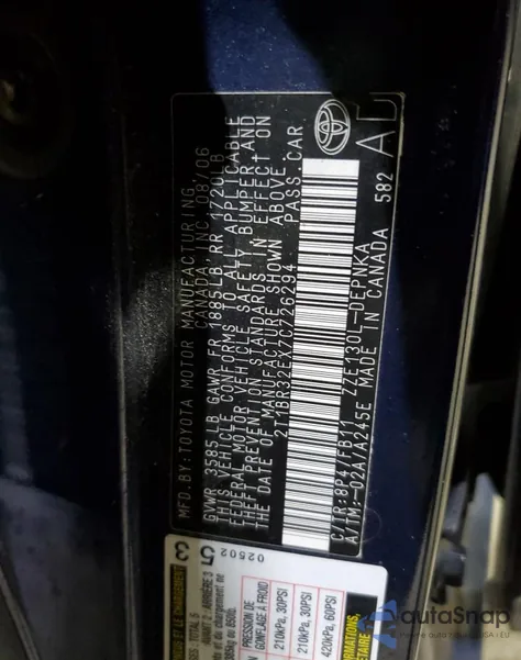 2007 Toyota Corolla Ce из США, поврежденный, VIN 2T1BR32EX7C726294